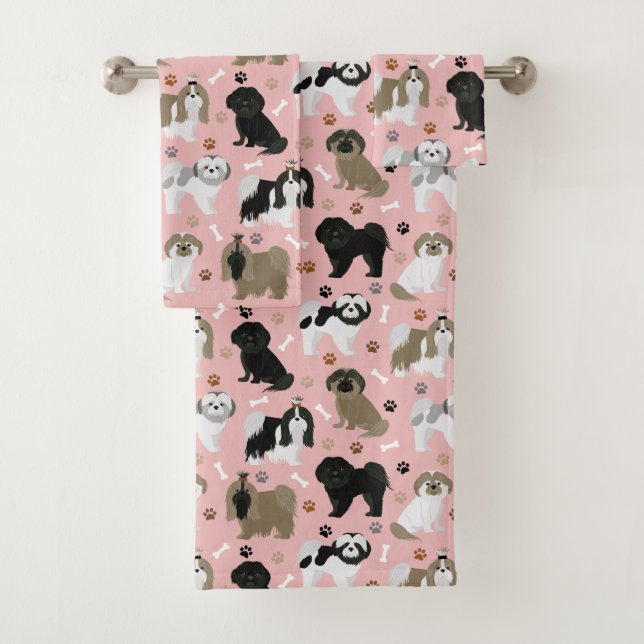 Conjunto De Toalhas Shih Tzu Dogs Paws e Bones Bath Towel Set (Insitu)