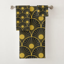 Conjunto De Toalhas Shinart deco preto e padrão solar dourado