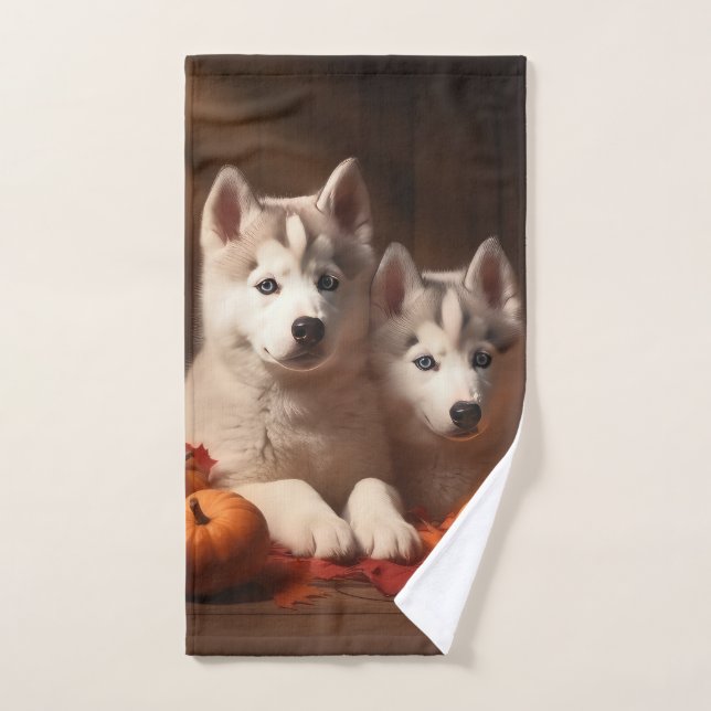 Conjunto De Toalhas Siberian Husky Puppy Autumn Delight Pumpkin (Toalha de mão)