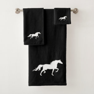 Conjunto De Toalhas Silhueta de Cavalo Branco em Preto
