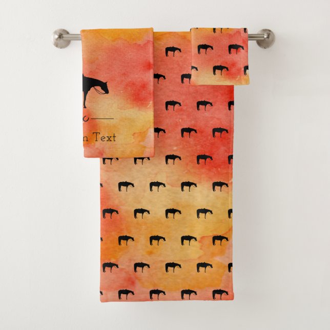 Conjunto De Toalhas Silhueta ocidental preta do cavalo na aguarela (Insitu)