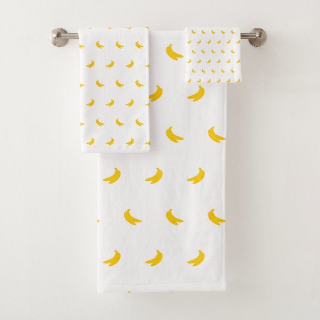 Conjunto De Toalhas Silhuetas de Bananas Amarelas Pequenas em Branco (Insitu)