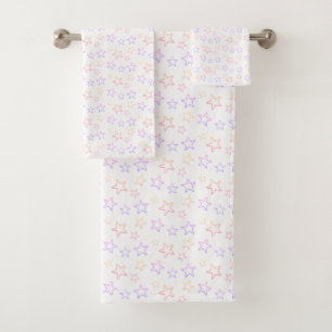 Conjunto De Toalhas Silhuetas de Estrela Multicolor Pastel em Branco