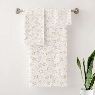 Conjunto De Toalhas Silhuetas de Estrelas Douradas em Branco