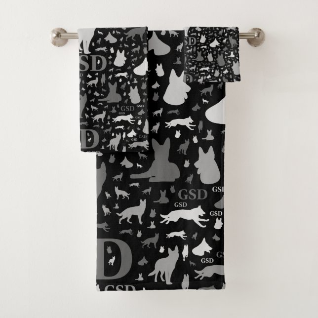 Conjunto De Toalhas Silhuetas do cão de german shepherd - Grayscale (Insitu)