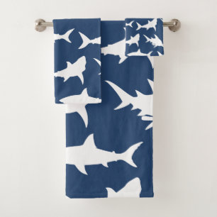 Conjunto De Toalhas Silhuetas do tubarão branco & azul de oceano