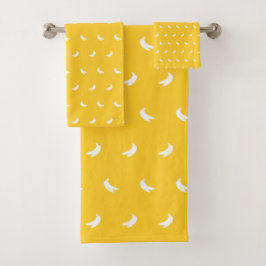 Conjunto De Toalhas Silhuettes de Pequenas Bananas Brancas em Amarelo