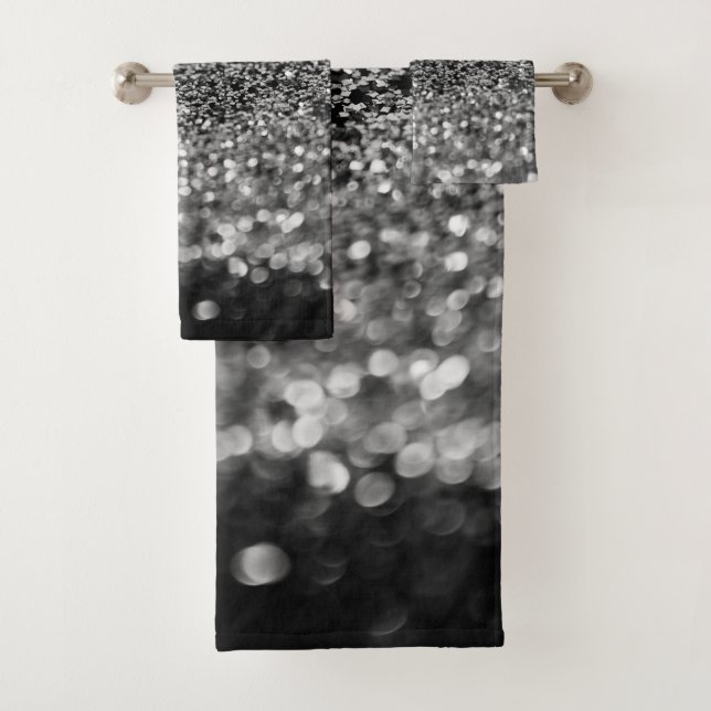 Conjunto De Toalhas Silver Gray Glitter Bokeh Glam 2 (Insitu)