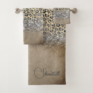 Conjunto De Toalhas Silver Leopardo Glittery Spark Personalizado