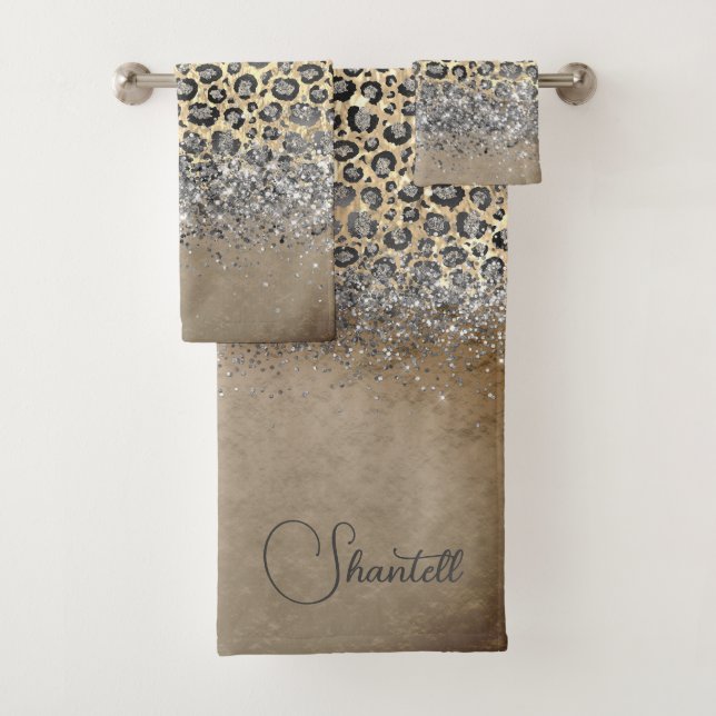 Conjunto De Toalhas Silver Leopardo Glittery Spark Personalizado (Insitu)