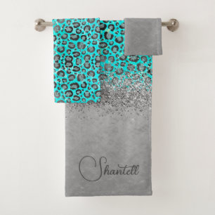 Conjunto De Toalhas Silver Leopardo Glittery Spark Personalizado