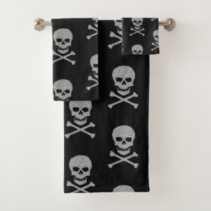 Conjunto De Toalhas Silver Skull e Crossbones Halloween