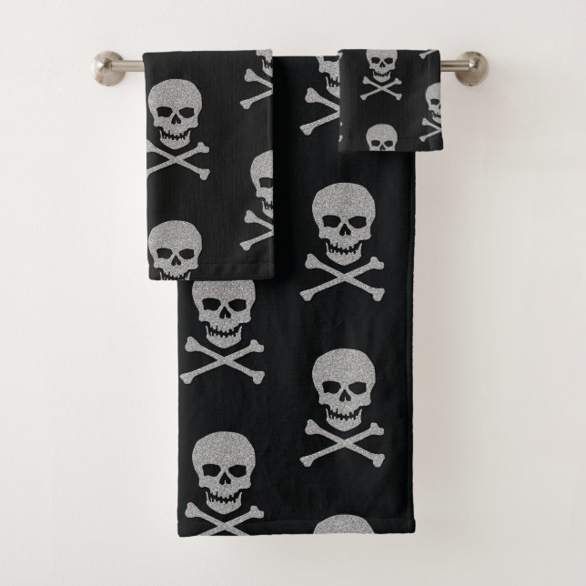Conjunto De Toalhas Silver Skull e Crossbones Halloween (Insitu)