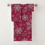 Conjunto De Toalhas Silver snowflakes on dark red<br><div class="desc">Hand- drawn silver snowflakes on a dark red background</div>