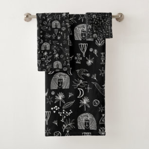 Conjunto De Toalhas Símbolo Mágico Egípcio Padrão Preto