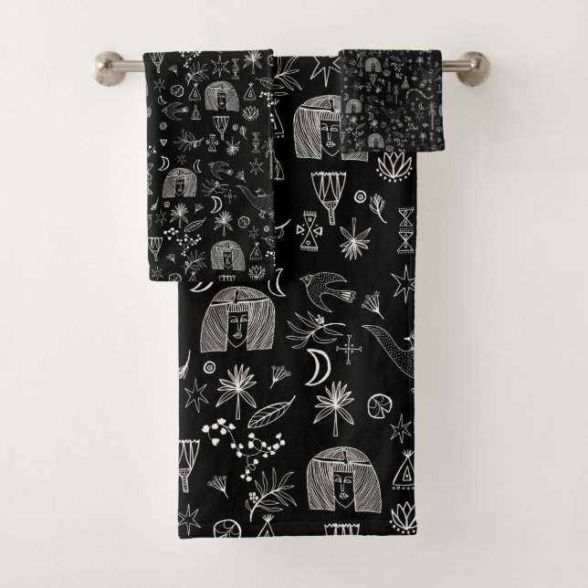 Conjunto De Toalhas Símbolo Mágico Egípcio Padrão Preto (Insitu)