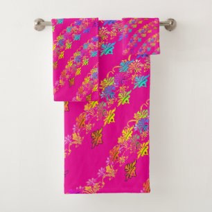 Conjunto De Toalhas Símbolos Florais Rosa Quente