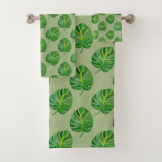 Conjunto De Toalhas Simple Green Monstera Leaf Pattern on Sage Green