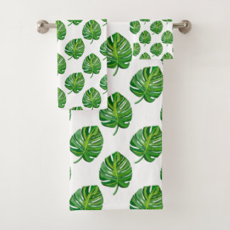 Conjunto De Toalhas Simple Green Monstera Leaf Pattern on White
