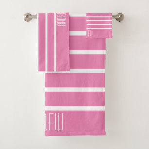 Conjunto De Toalhas Simples Elegância Rosa Náutica Listrada Fim de Sem