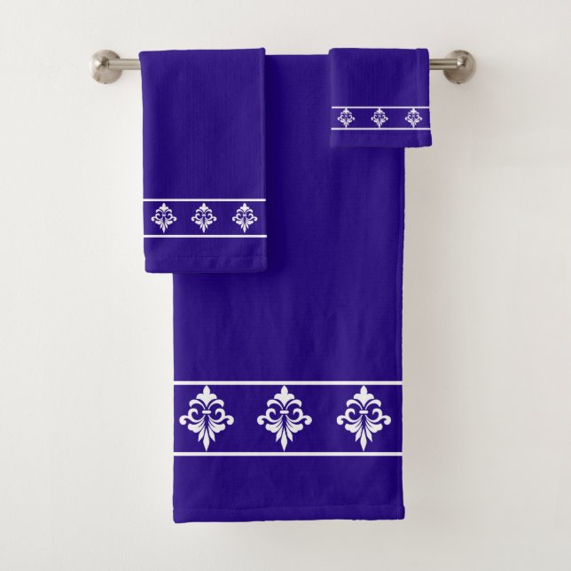Conjunto De Toalhas Simples, Elegantes, Flores Brancas sobre Azul Mari (Insitu)