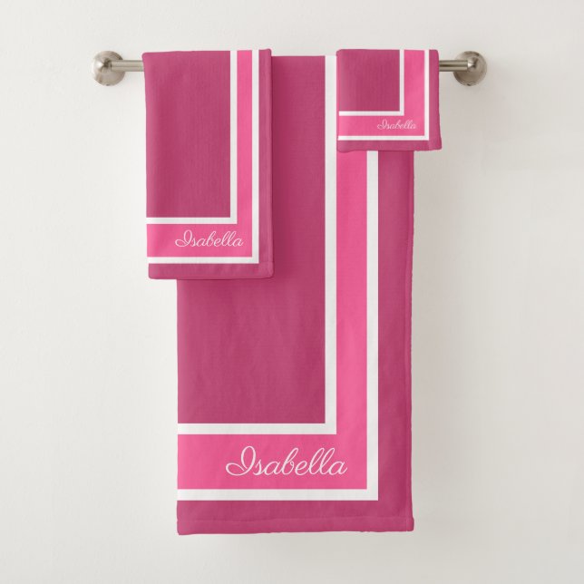 Conjunto De Toalhas Simples Moderno Fuchsia Rosa (Insitu)