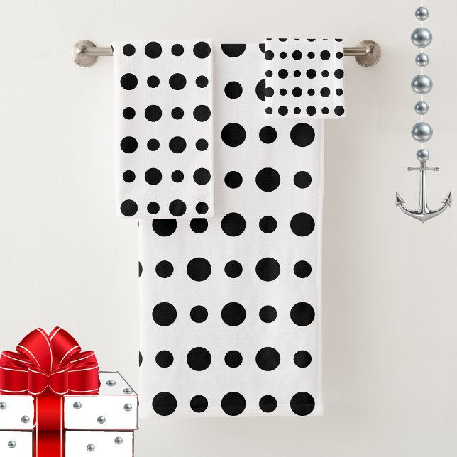 Conjunto De Toalhas Simples Pontos Pretos Abstratos Modernos em Branco (Criador carregado)