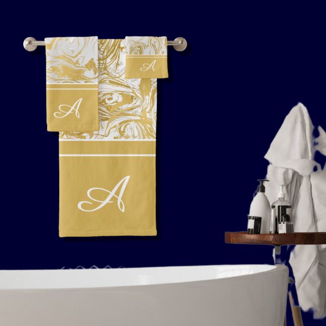 Conjunto De Toalhas Simplesmente Mármore Monograma Dourado Mármore Bra (Criador carregado)