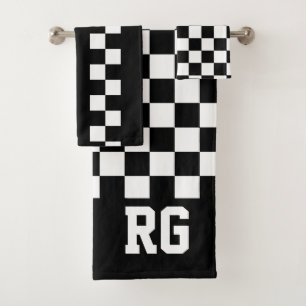 Conjunto De Toalhas Sinalizador de Corrida Branco Preto Verificado Per