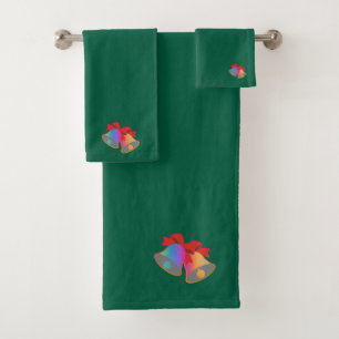 Conjunto De Toalhas Sinos de Natal Arco-íris Verde   