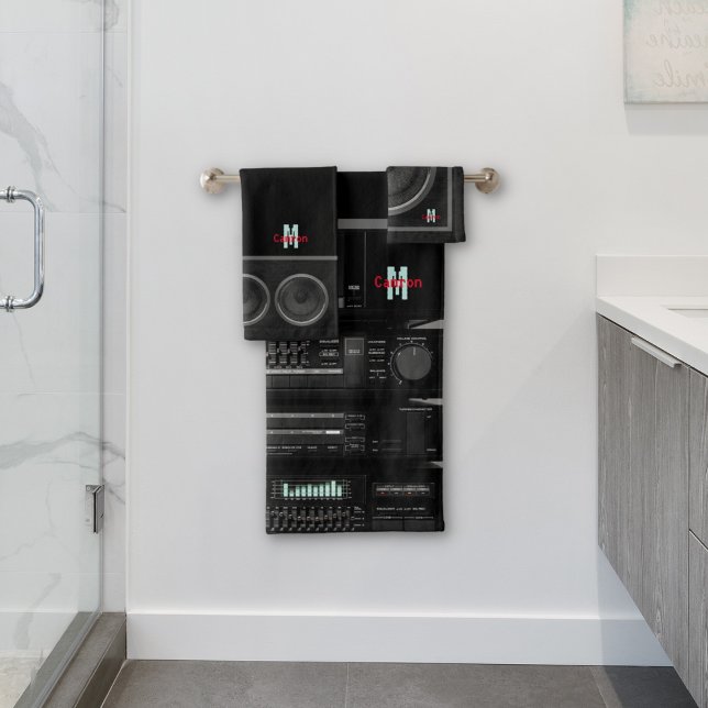 Conjunto De Toalhas Sistema Estéreo Retroativo Preto (Criador carregado)