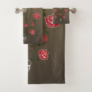 Conjunto De Toalhas Skulls & Rosa vermelha