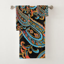 Conjunto De Toalhas Sky Blue e Autumn Orange Vintage Paisley