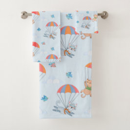 Conjunto De Toalhas Skydiver Cat Seamless Patterno
