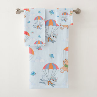 Conjunto De Toalhas Skydiver Cat Seamless Patterno