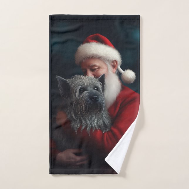 Conjunto De Toalhas Skye Terrier com Papai Noel Natal Festivo (Toalha de mão)