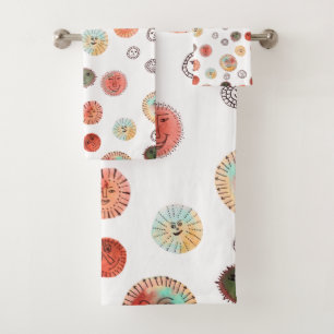 Conjunto De Toalhas Smiling Suns Watercolor Padrão Esquisito