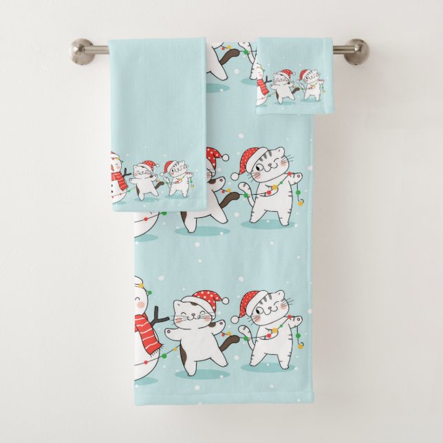 Conjunto De Toalhas Snowman de Natal e Kittens (Insitu)