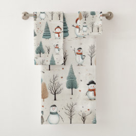 Conjunto De Toalhas Snowman e árvores