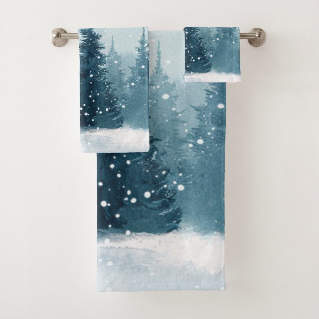 Conjunto De Toalhas Snowy Christmas Trees  (Insitu)