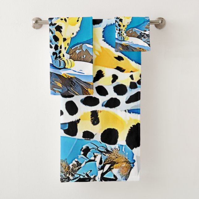 Conjunto De Toalhas Snowy Mountain Leopard Stance Design (Insitu)