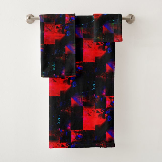 Conjunto De Toalhas Sobreposição de mosaico quadrado vermelho sobre ma (Insitu)