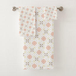 Conjunto De Toalhas Soft Beige and Blush Retro Tile Pattern