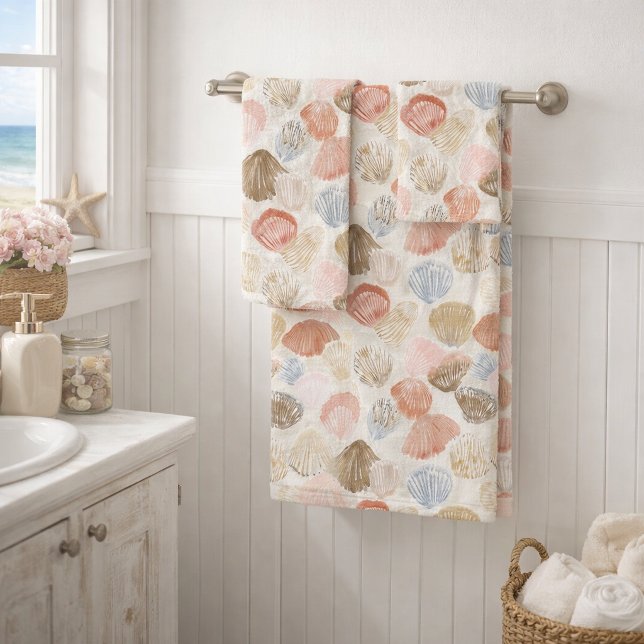 Conjunto De Toalhas Soft Coastal Seashell Beach Pattern (Criador carregado)