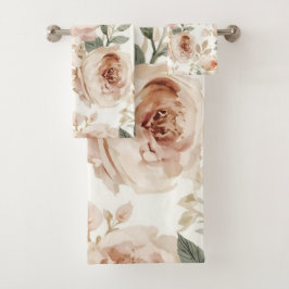 Conjunto De Toalhas Soft Pink Roses Watercolor Floral Print Botanical