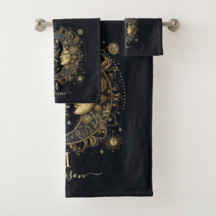 Conjunto De Toalhas Sol Celestial Estrelas da Lua Monograma