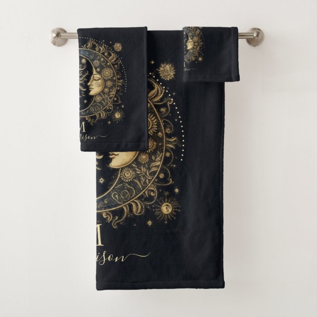 Conjunto De Toalhas Sol Celestial Estrelas da Lua Monograma (Insitu)