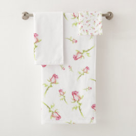 Conjunto De Toalhas Solteiro Pintado com Aquarela, Rosa vermelha Rosa