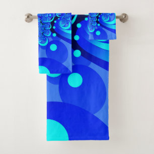 Conjunto De Toalhas Sombras da Arte Fractal Abstrato Moderna Azul