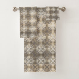 Conjunto De Toalhas Sombras de Cinza, bege e renda branca